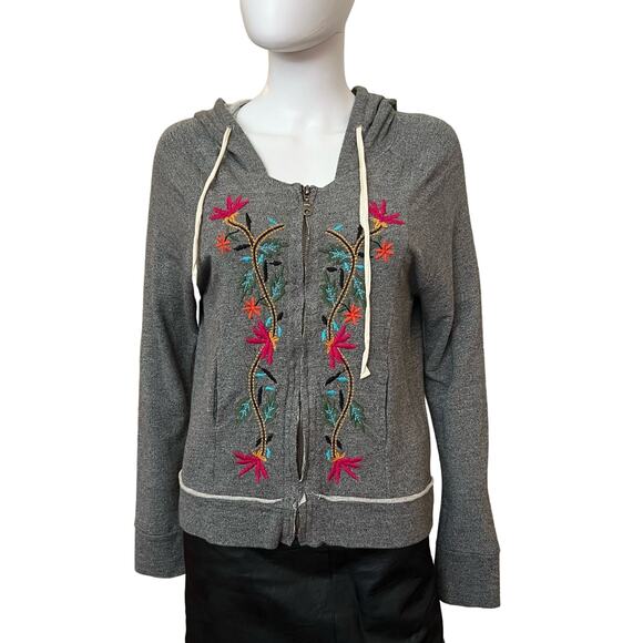 Anthropologie Dolan Grey Floral Embroidered Lighweight Zip Up Hoodie S - Picture 1 of 6
